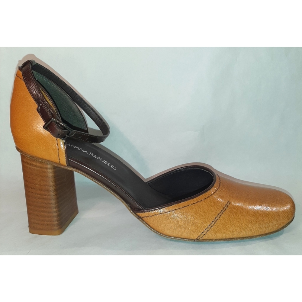 Banana Republic, Tan Leather, Ankle Strap, Chunky Heel, Heels